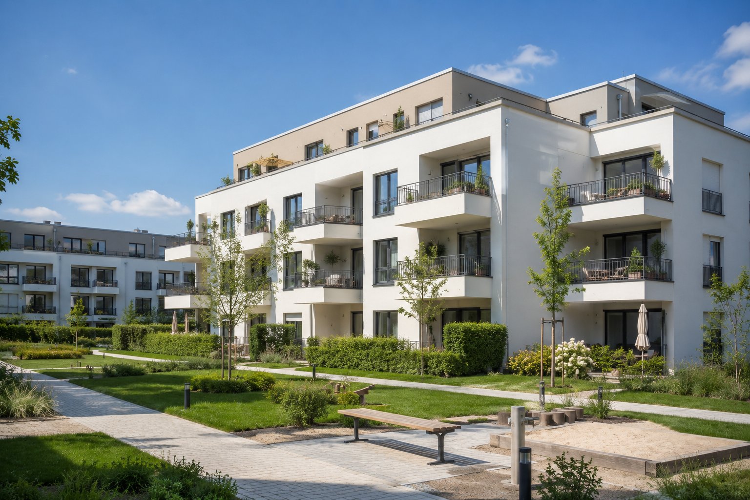 Modernes Neubau-Mehrfamilienhaus mit Balkonen