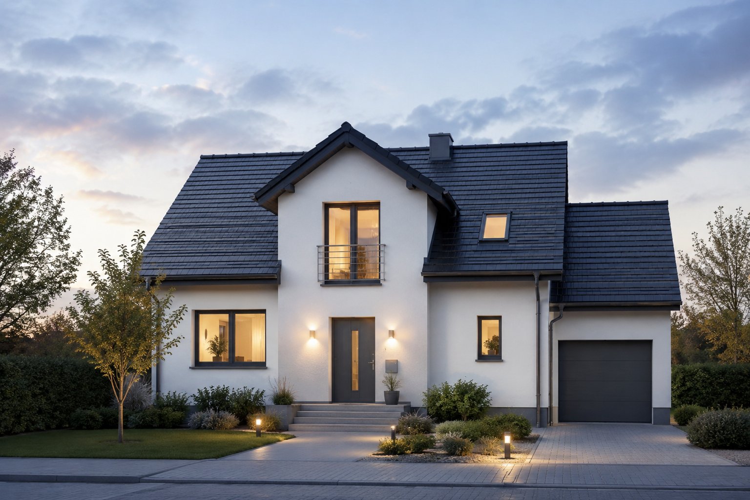 Klassisches Einfamilienhaus mit Satteldach und Garage